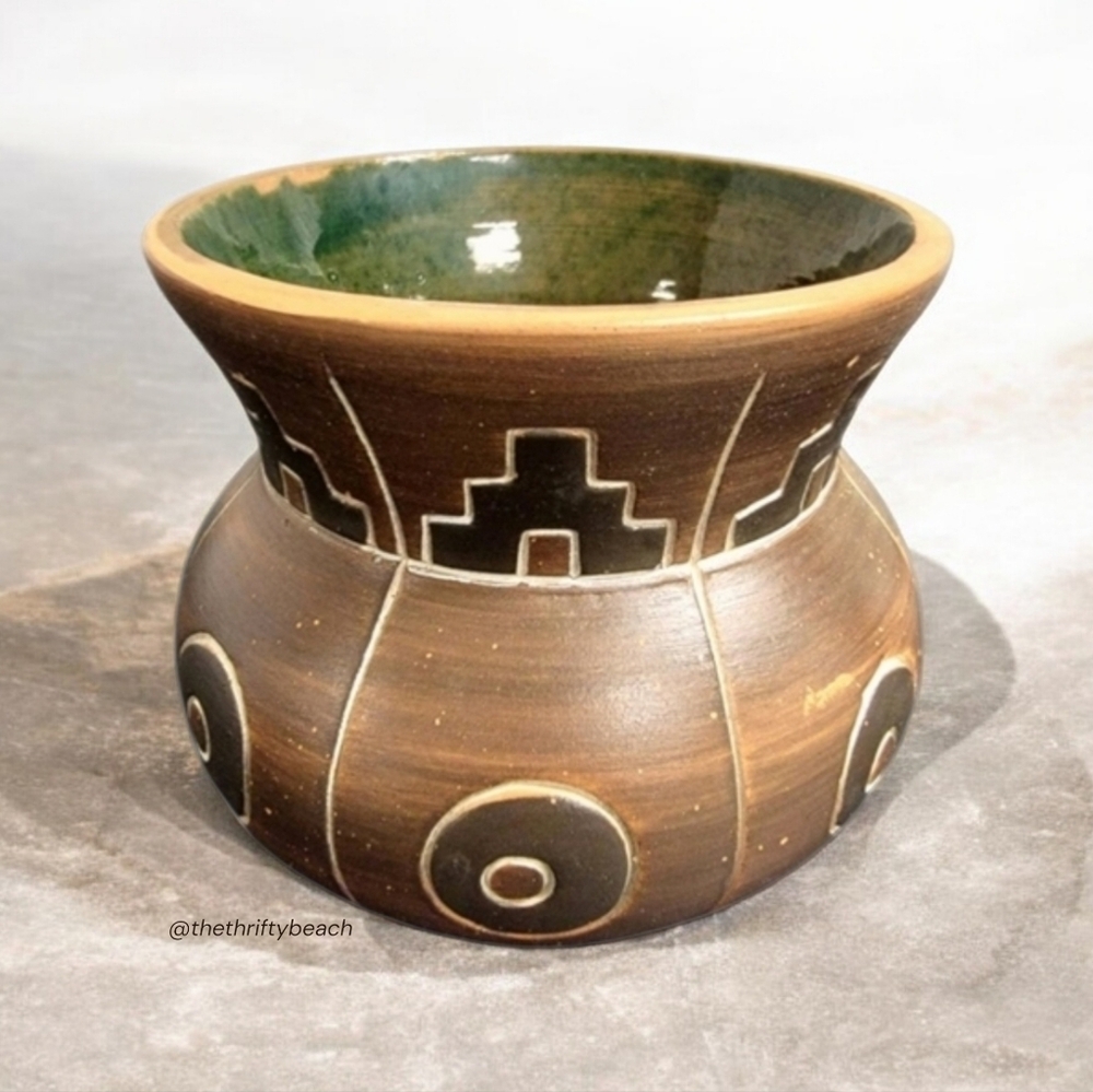 Vintage Mexican Folk Art Pottery Vase